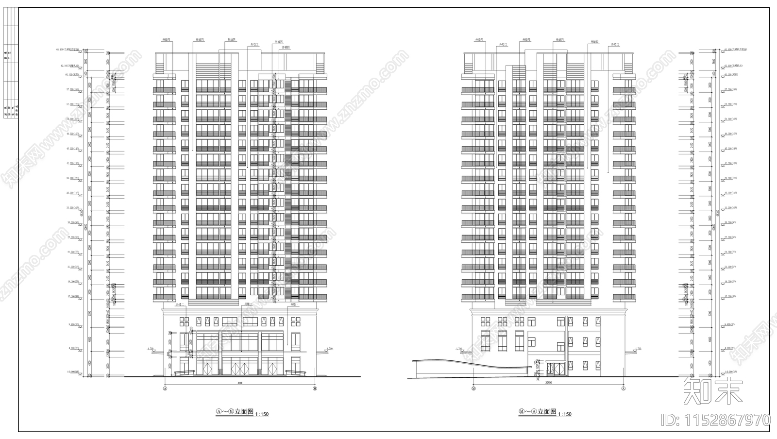 高层商住楼建筑cad施工图下载【ID:1152867970】