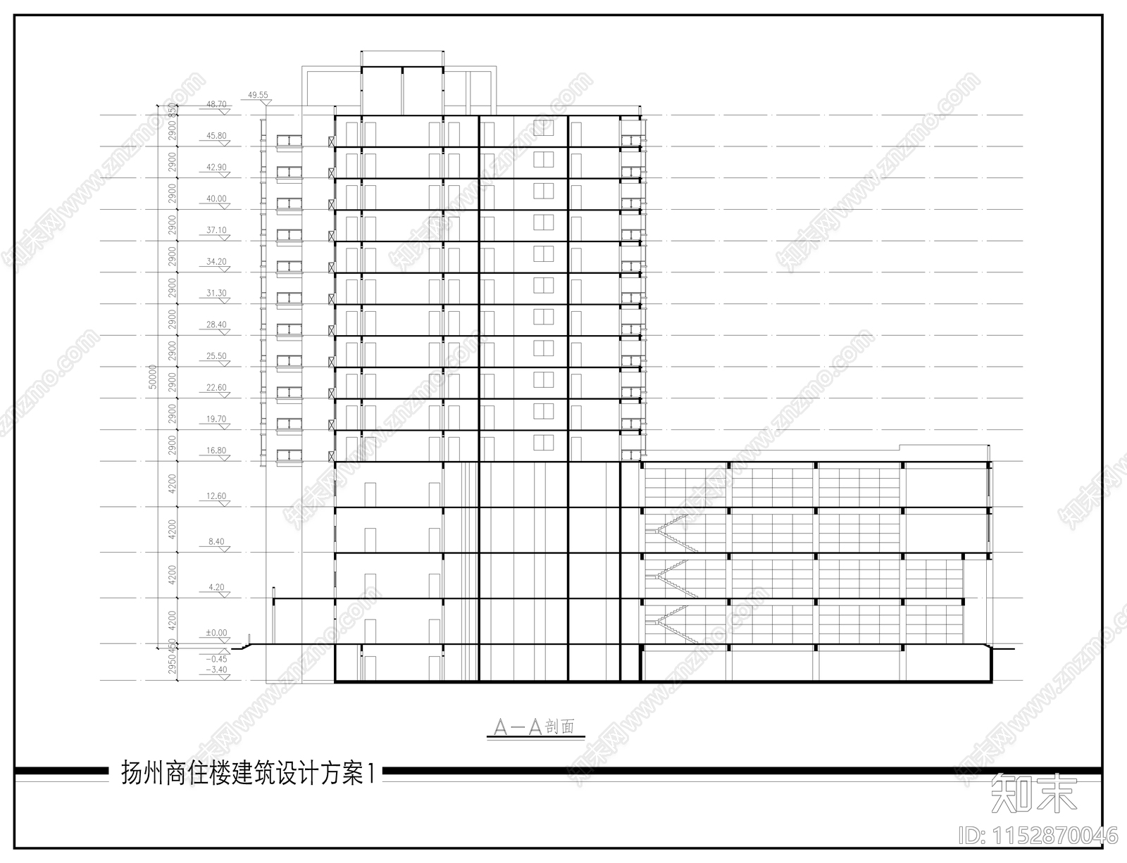 商住楼建筑cad施工图下载【ID:1152870046】