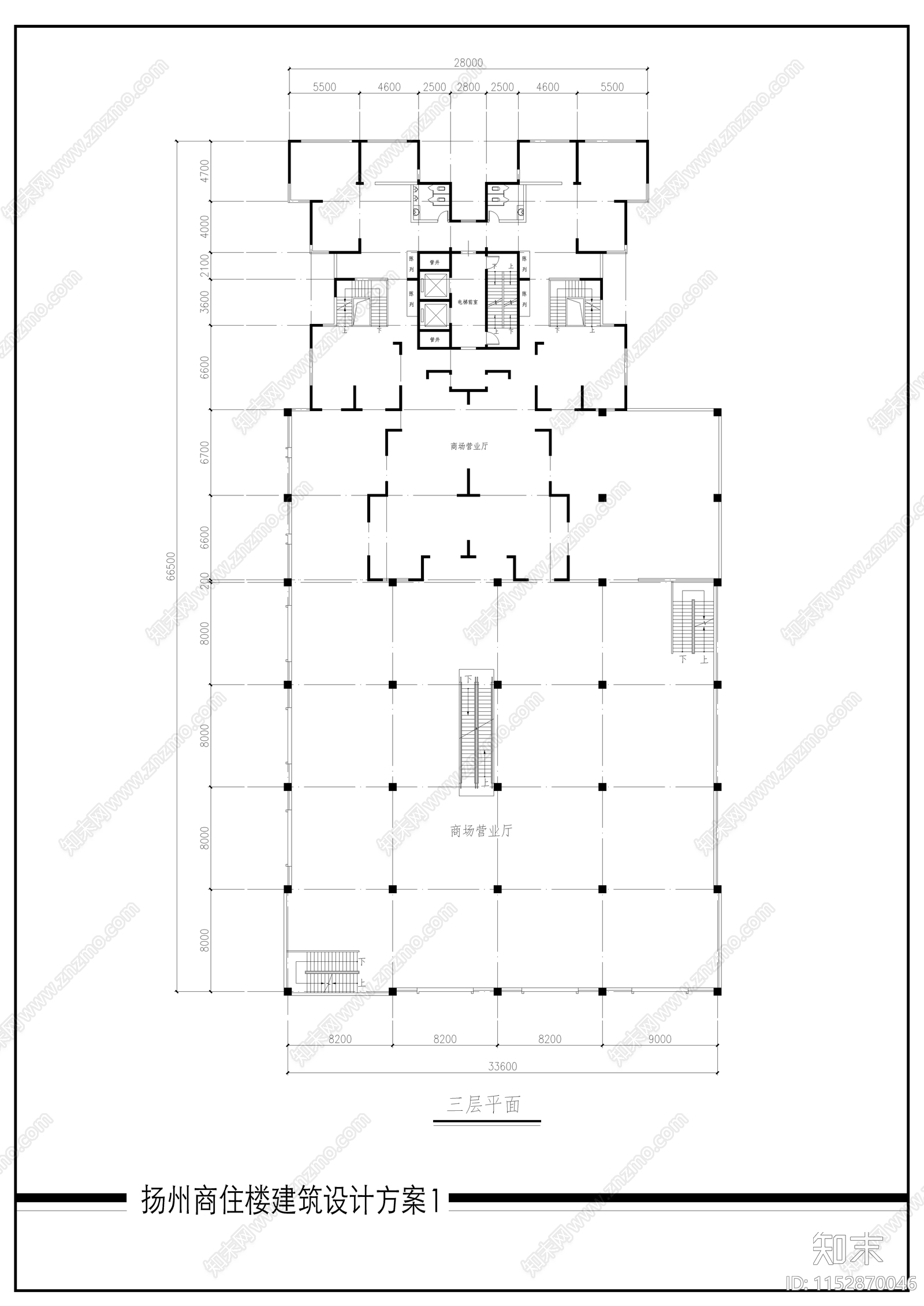 商住楼建筑cad施工图下载【ID:1152870046】