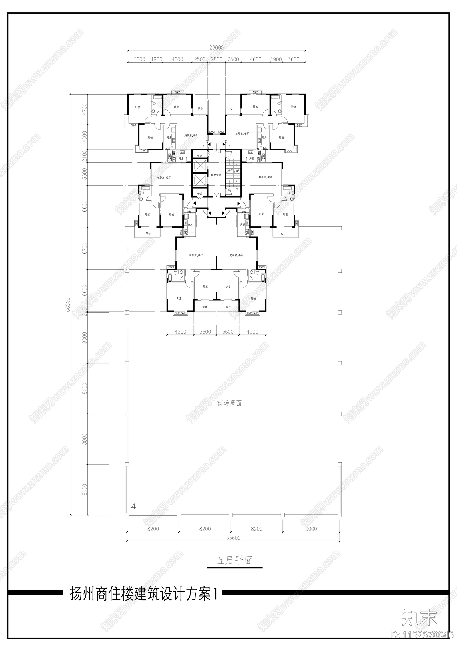 商住楼建筑cad施工图下载【ID:1152870046】