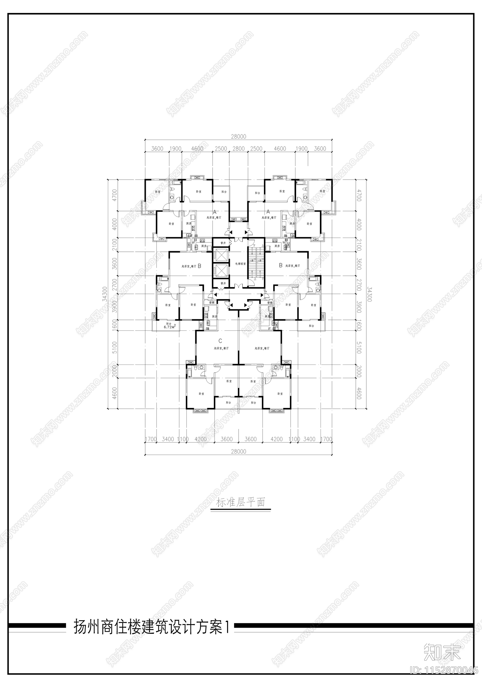 商住楼建筑cad施工图下载【ID:1152870046】