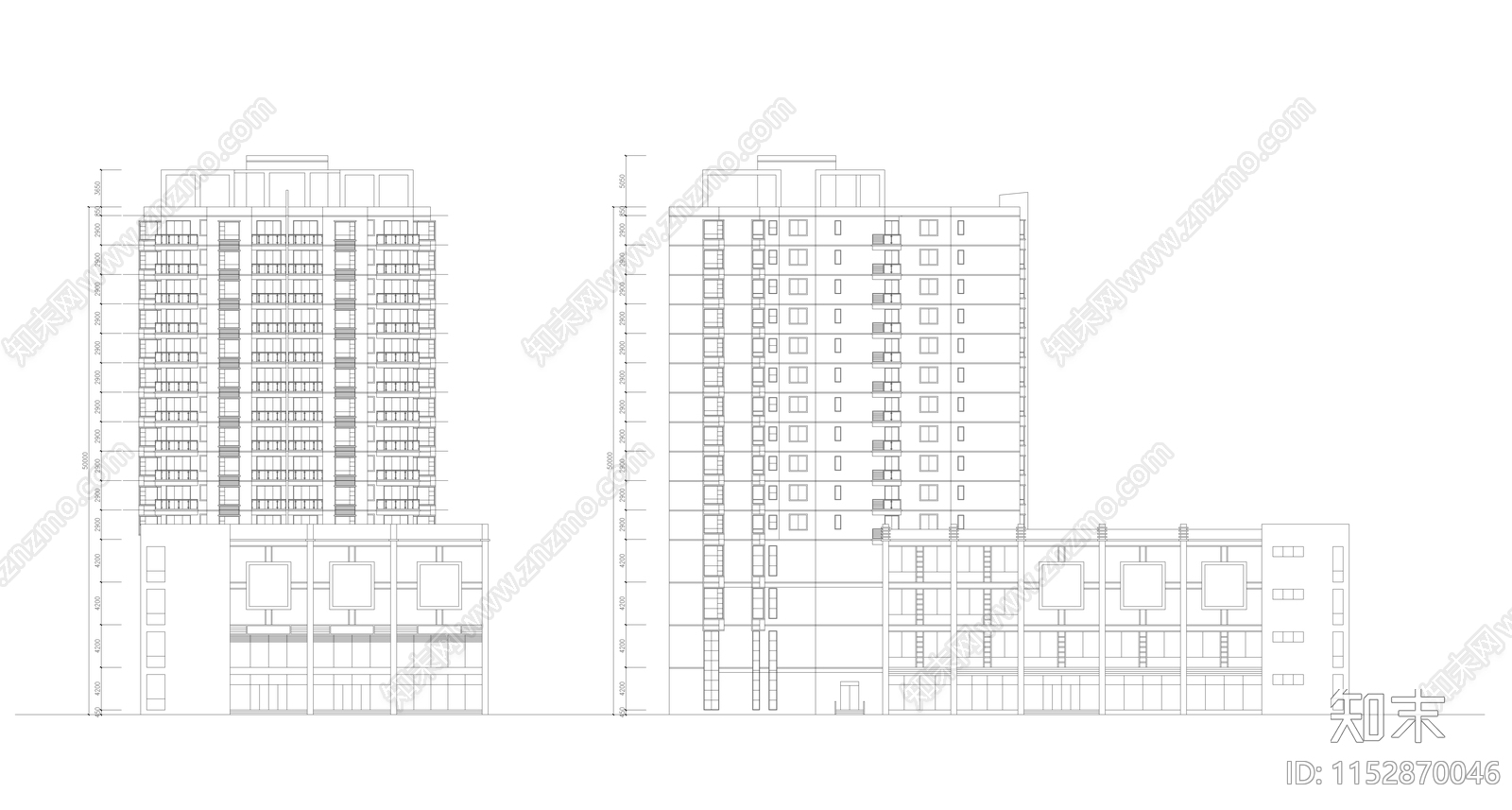 商住楼建筑cad施工图下载【ID:1152870046】