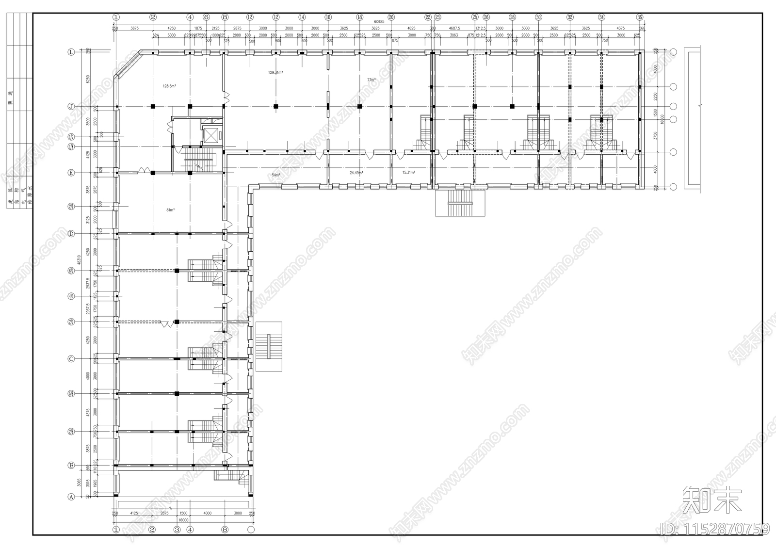 军分区综合楼建筑cad施工图下载【ID:1152870759】