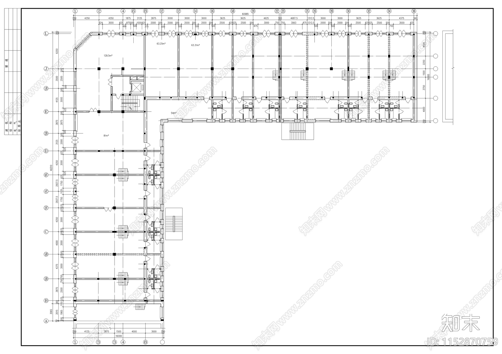 军分区综合楼建筑cad施工图下载【ID:1152870759】