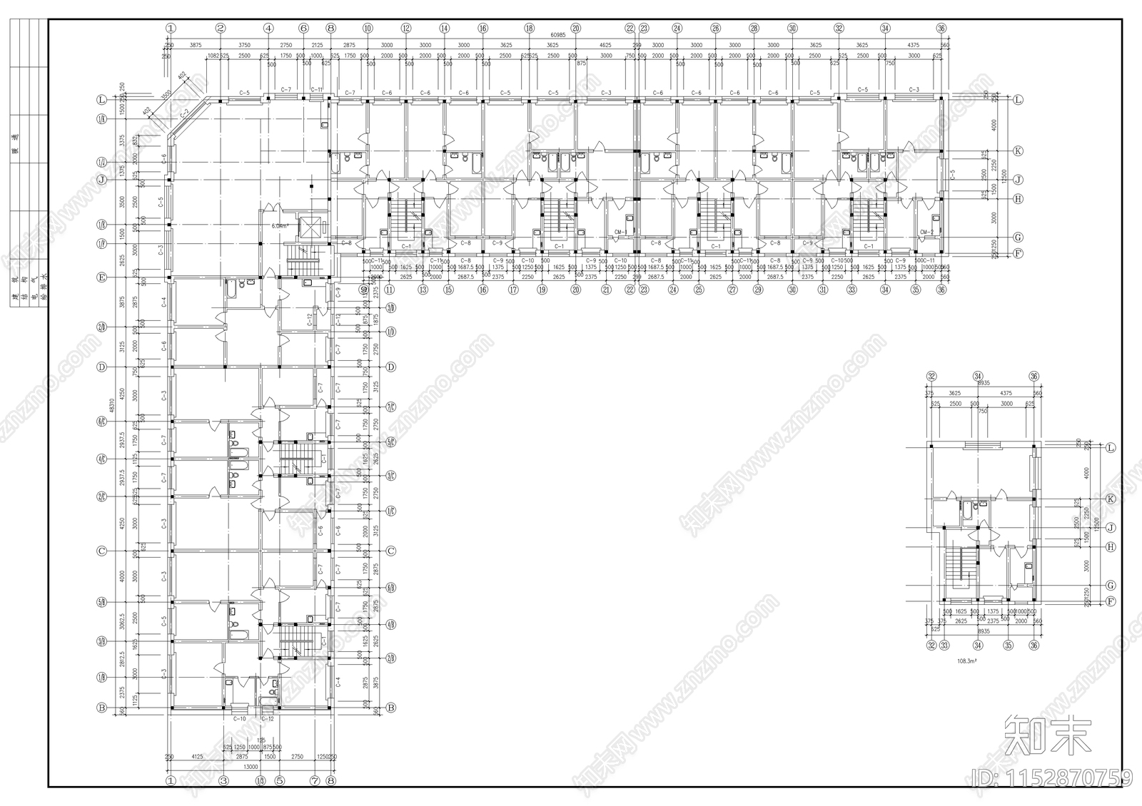 军分区综合楼建筑cad施工图下载【ID:1152870759】