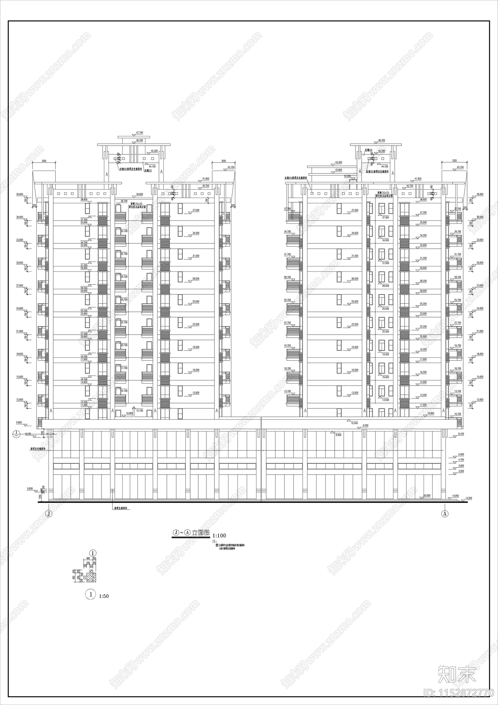 商住楼建筑cad施工图下载【ID:1152872770】