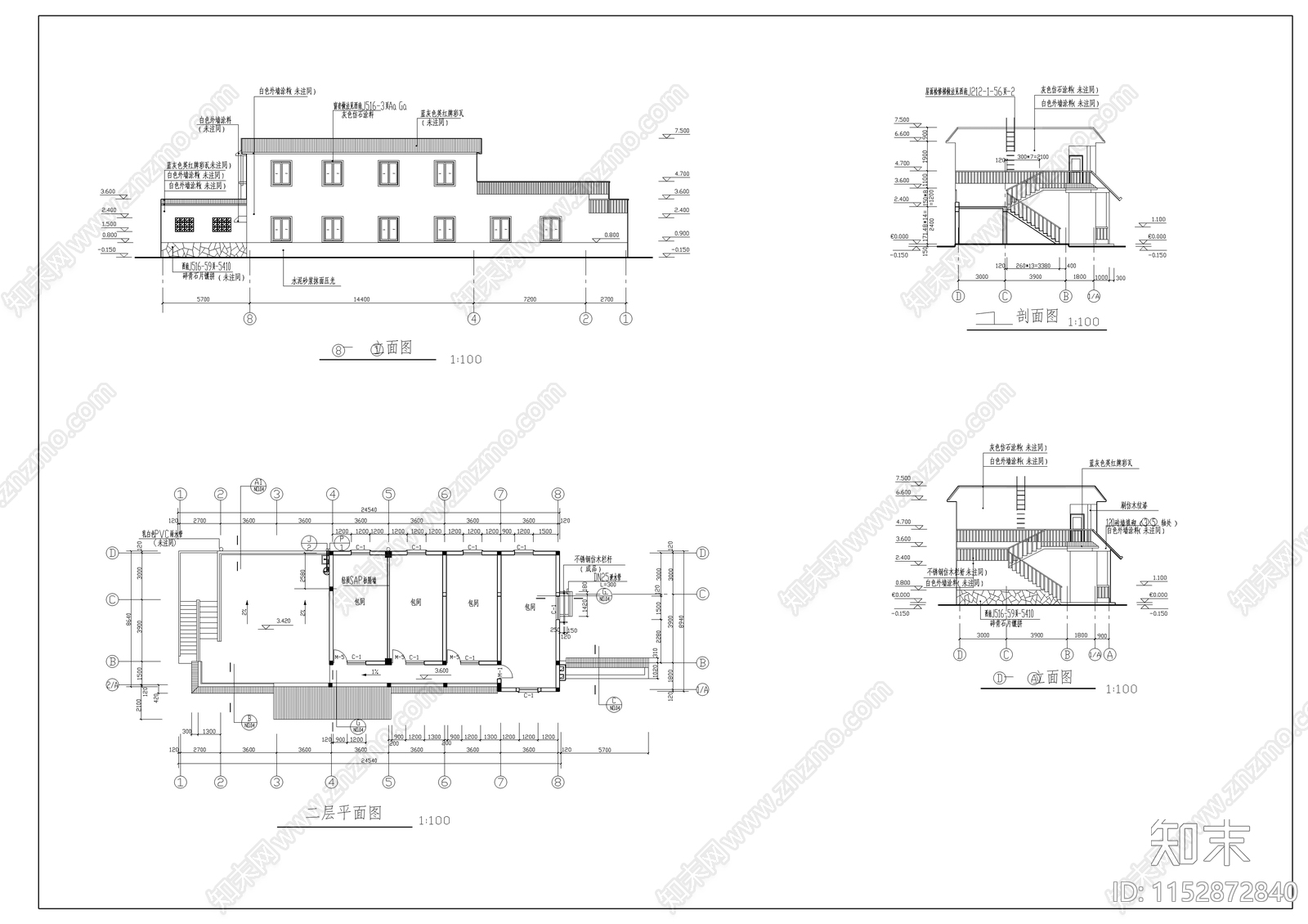 山庄餐饮建筑cad施工图下载【ID:1152872840】