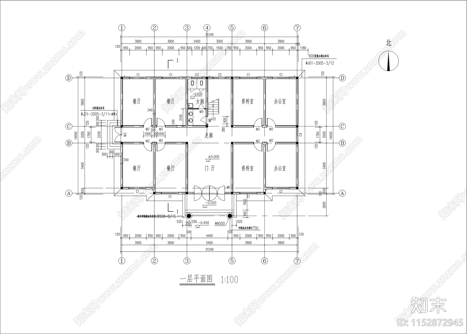 三层办公建筑cad施工图下载【ID:1152872945】
