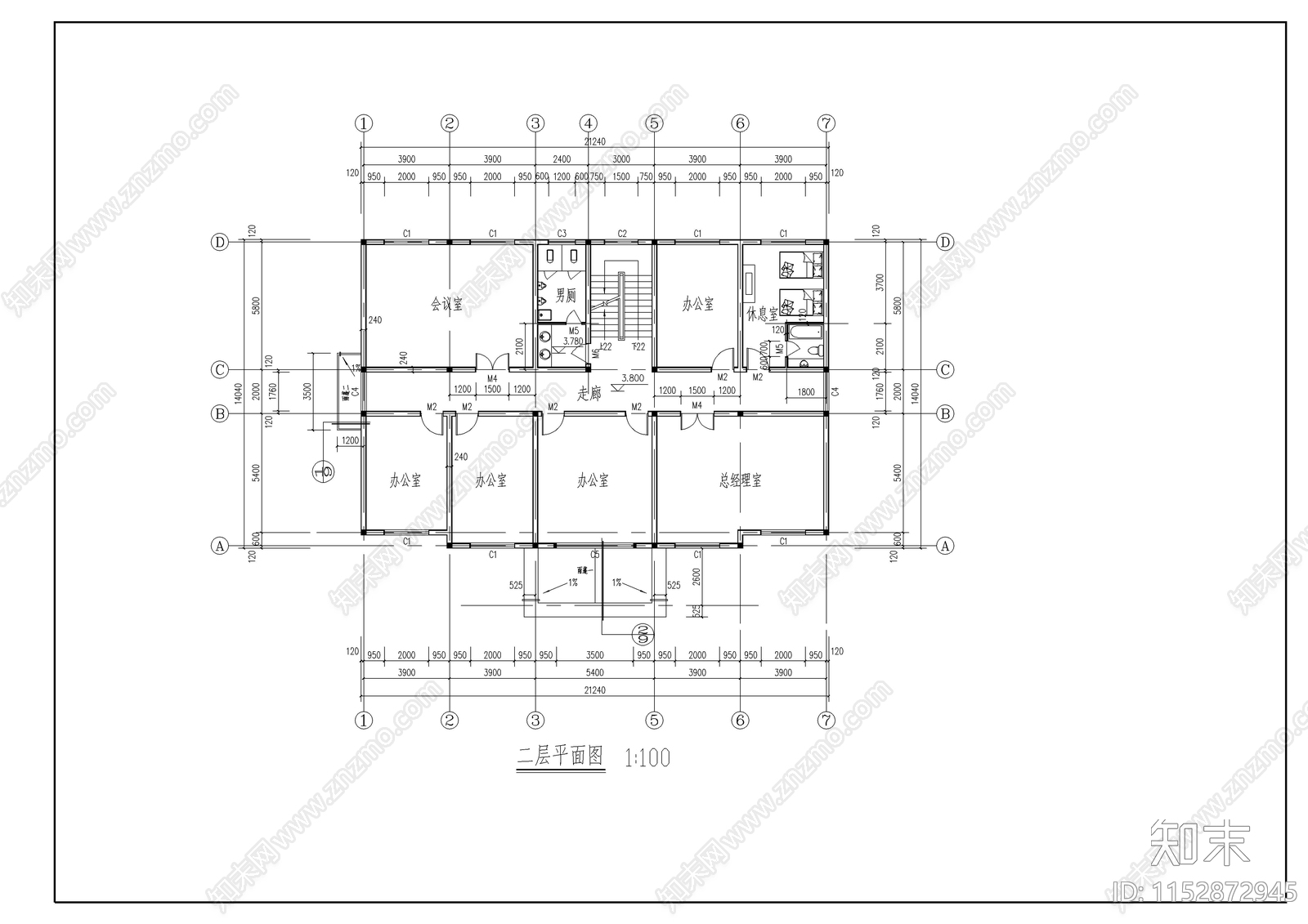 三层办公建筑cad施工图下载【ID:1152872945】