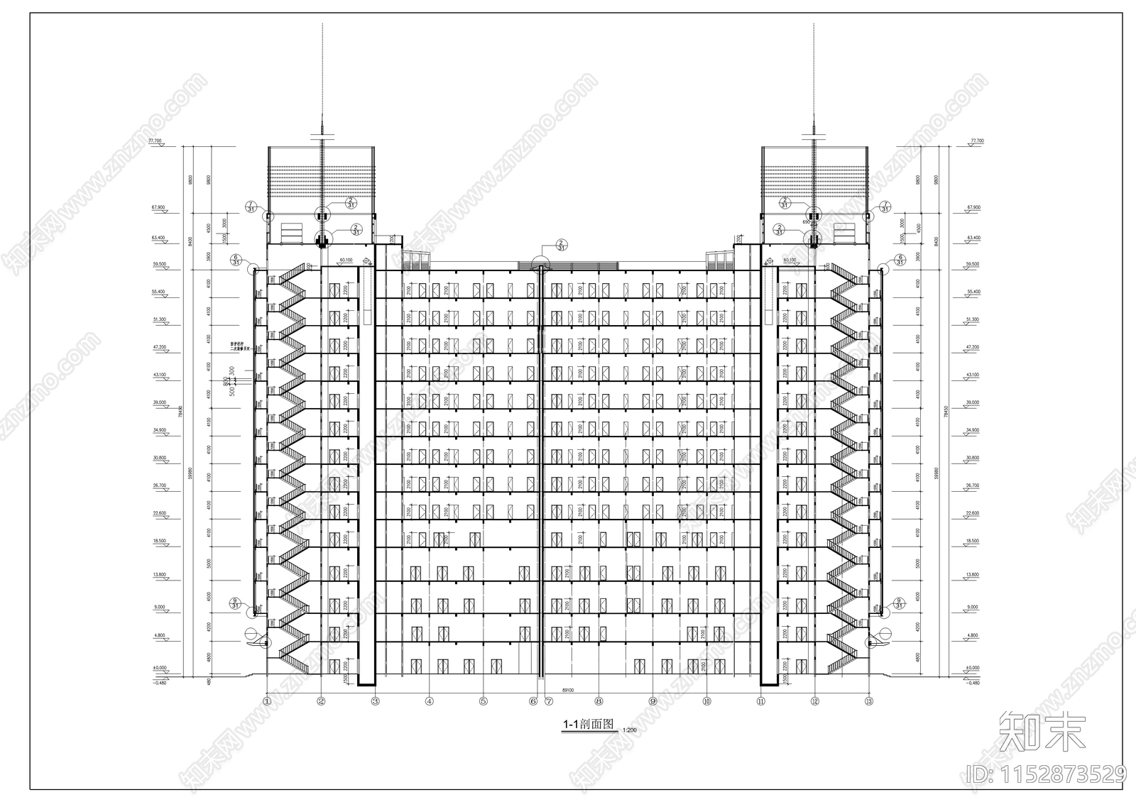 商住式公寓建筑cad施工图下载【ID:1152873529】