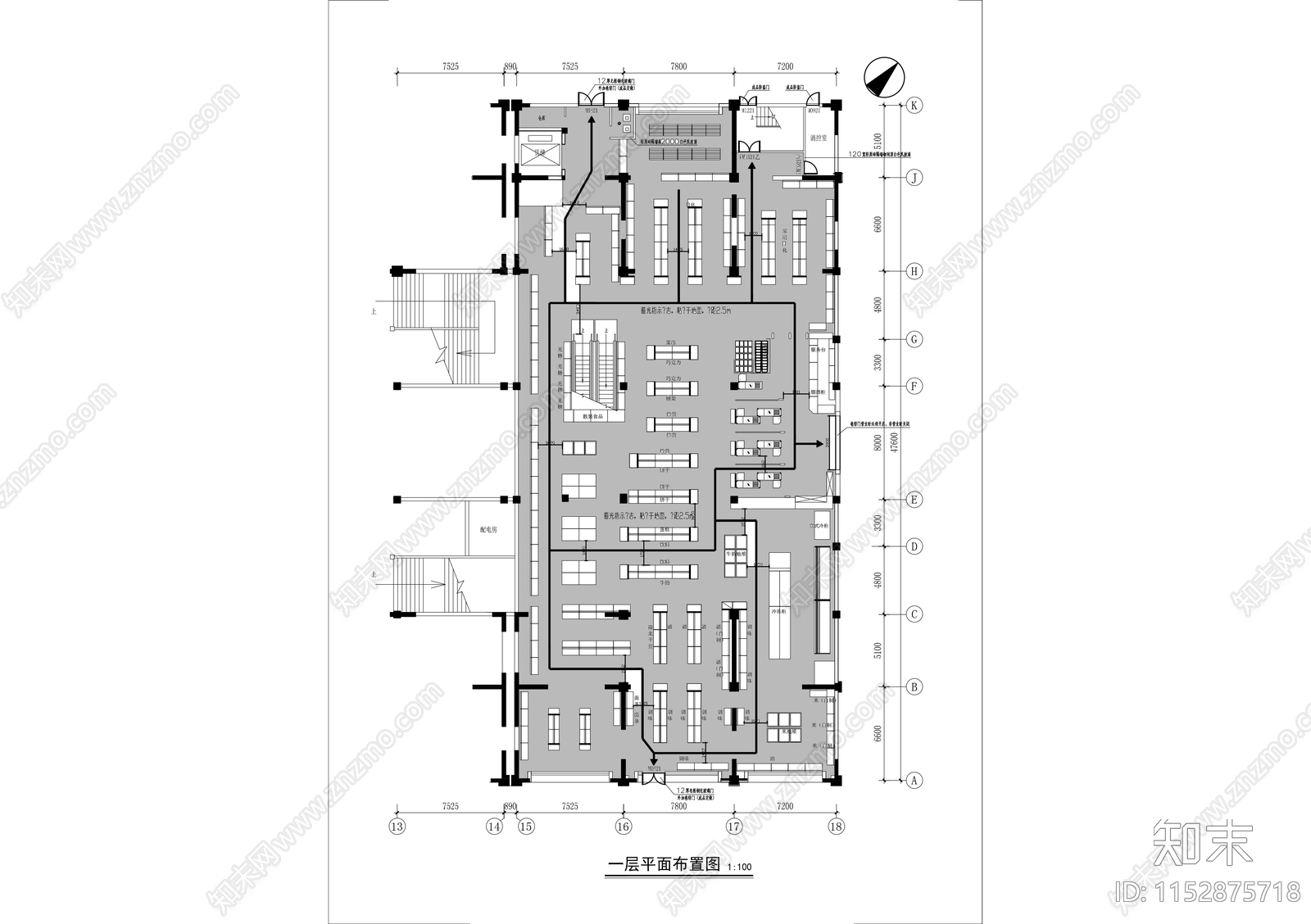 2000㎡两层连锁超市平面布置图施工图下载【ID:1152875718】