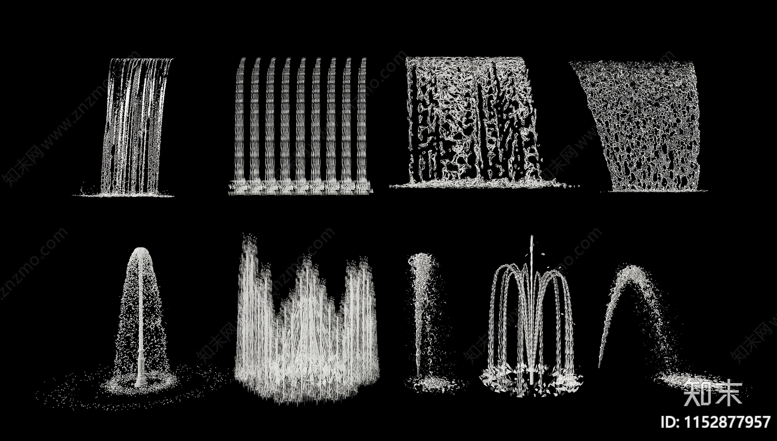 现代瀑布喷泉景观SU模型下载【ID:1152877957】