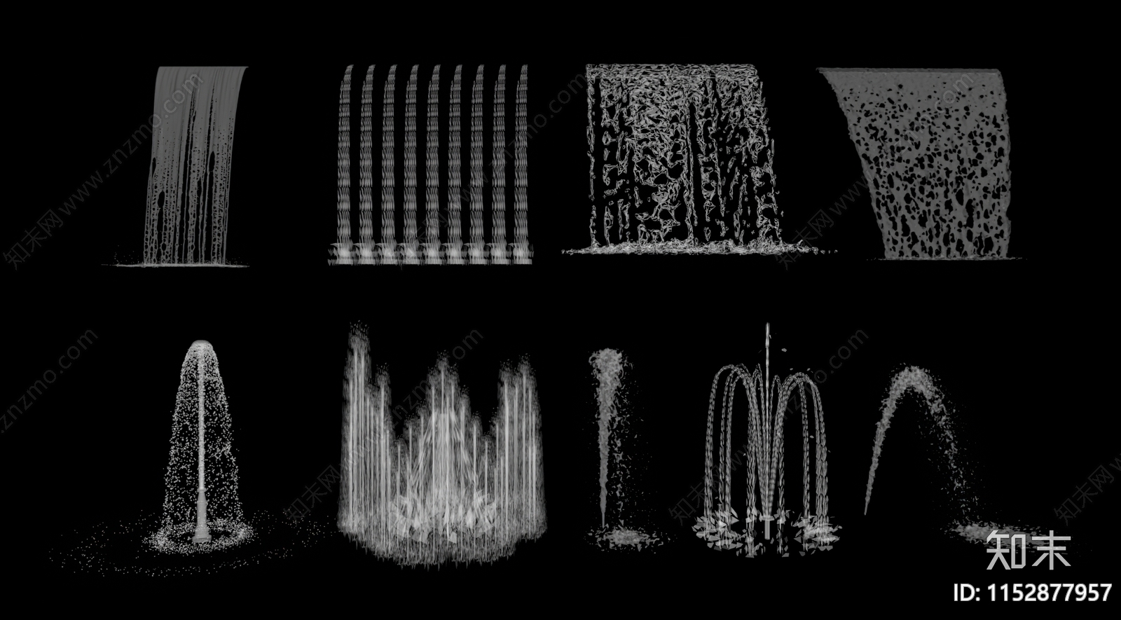 现代瀑布喷泉景观SU模型下载【ID:1152877957】