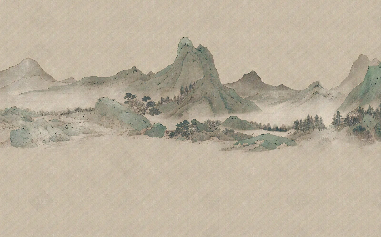 中式山水壁画贴图下载【ID:1152881495】