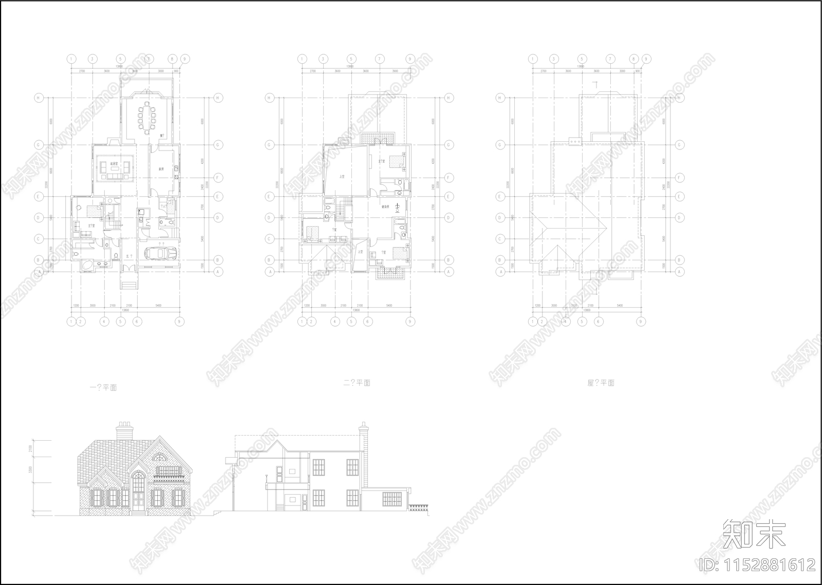 别墅建筑cad施工图下载【ID:1152881612】