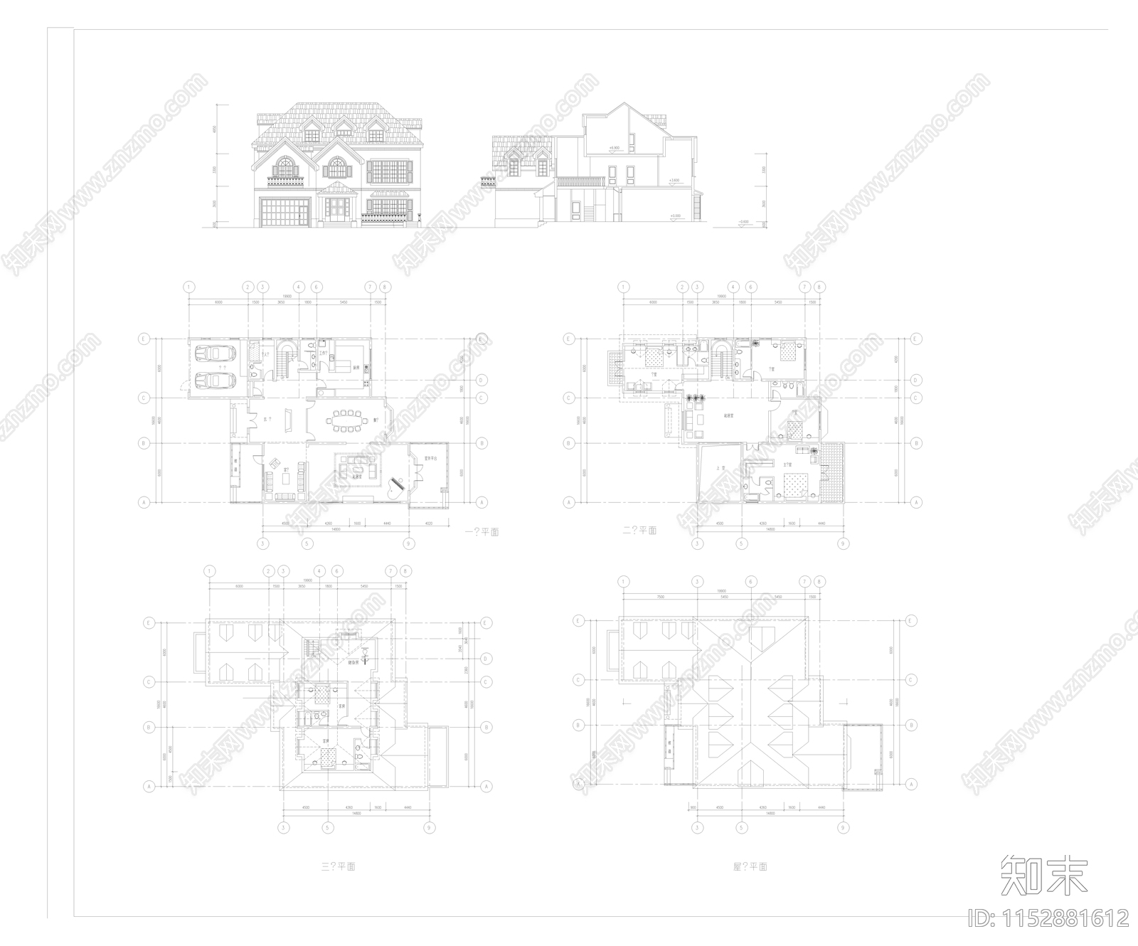 别墅建筑cad施工图下载【ID:1152881612】