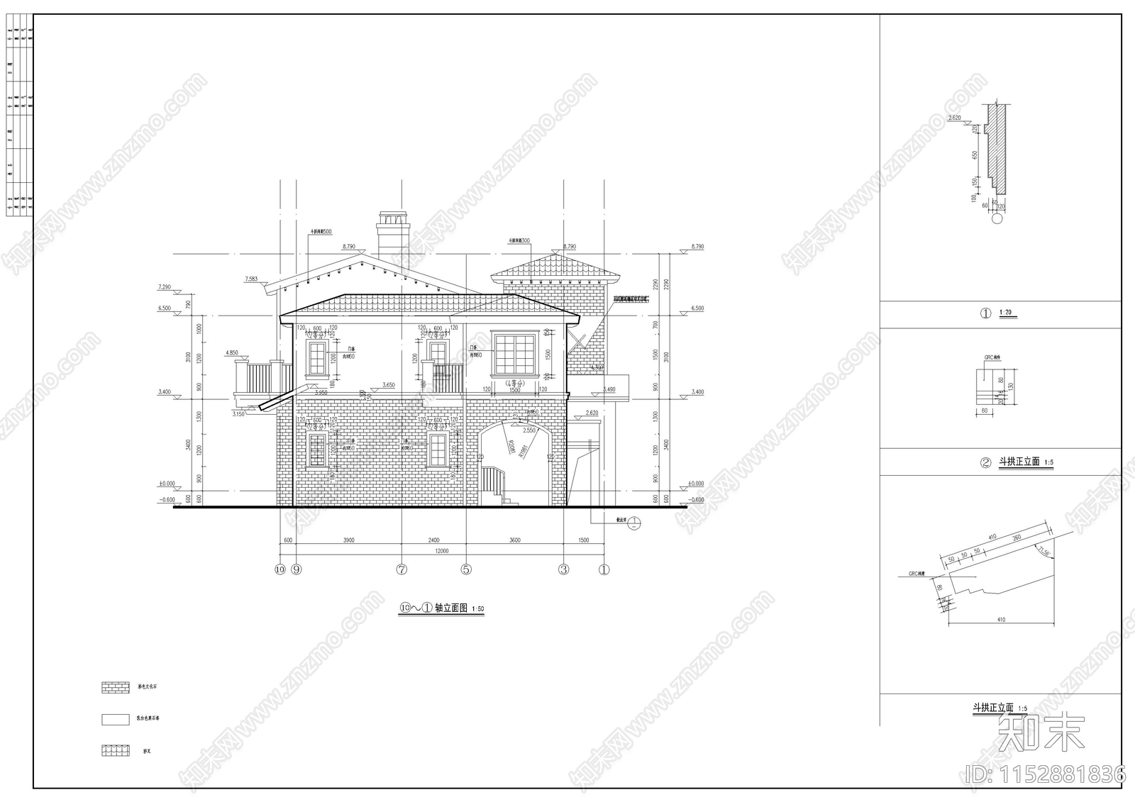 别墅建筑cad施工图下载【ID:1152881836】