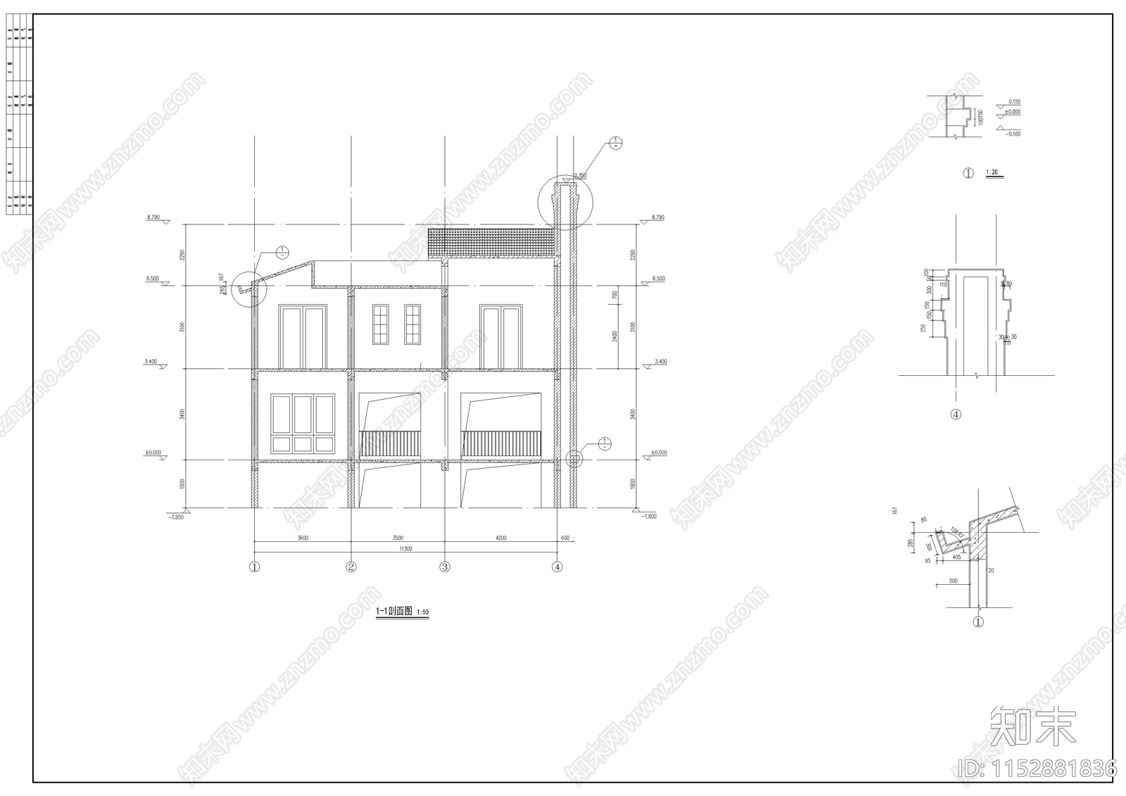 别墅建筑cad施工图下载【ID:1152881836】