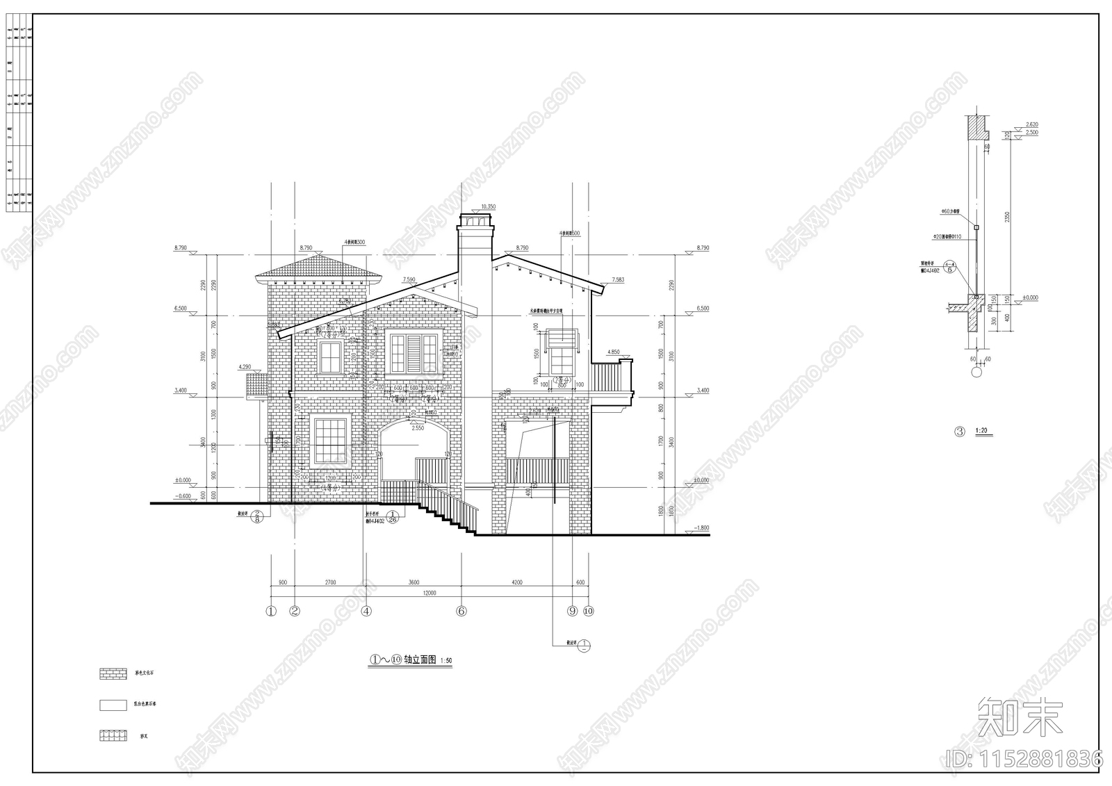 别墅建筑cad施工图下载【ID:1152881836】