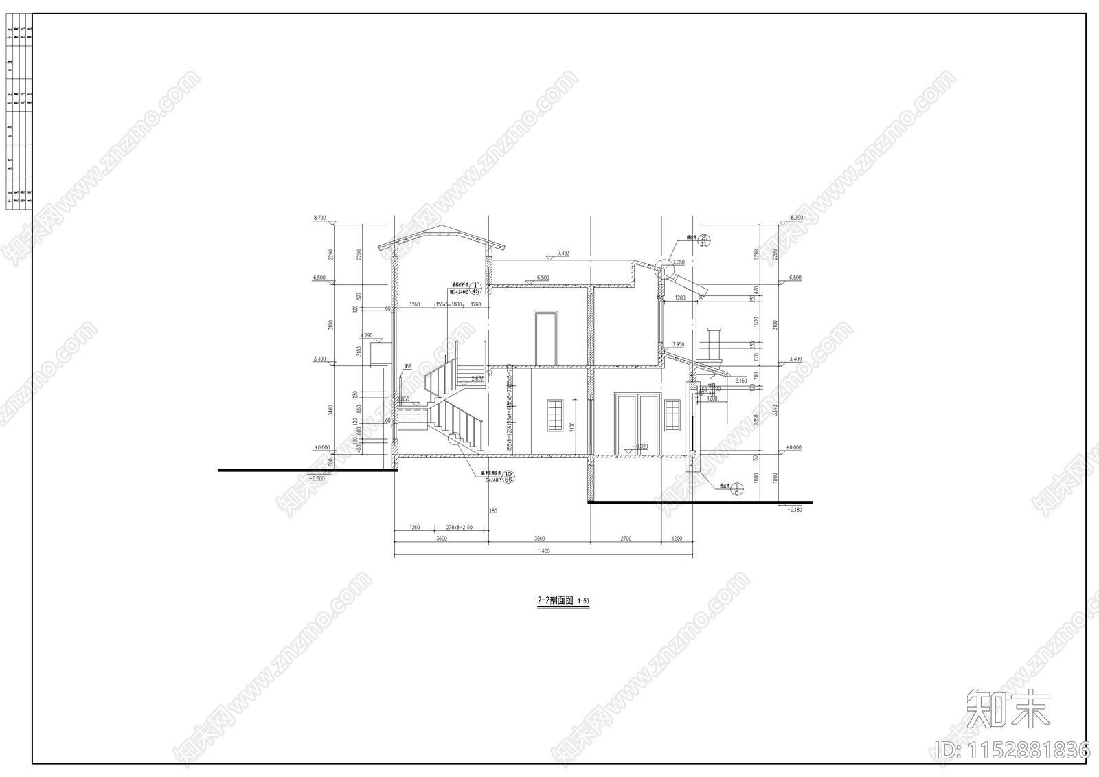 别墅建筑cad施工图下载【ID:1152881836】