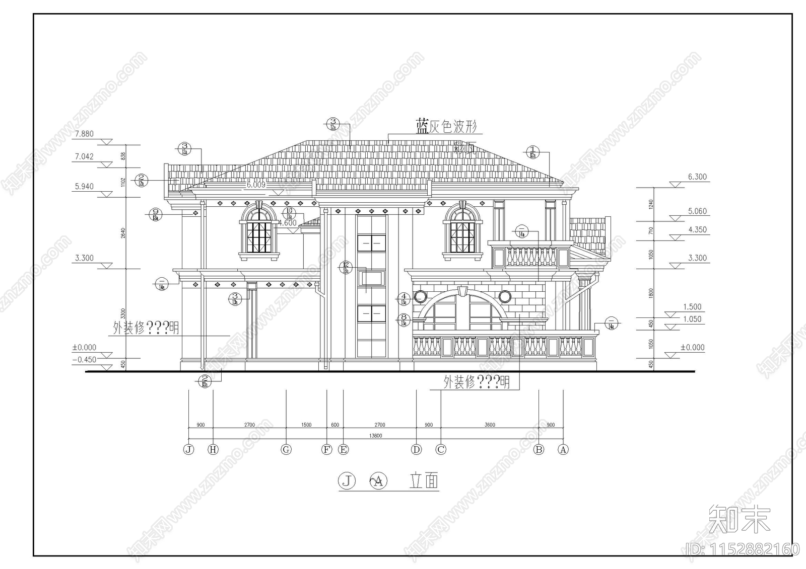 别墅建筑cad施工图下载【ID:1152882160】