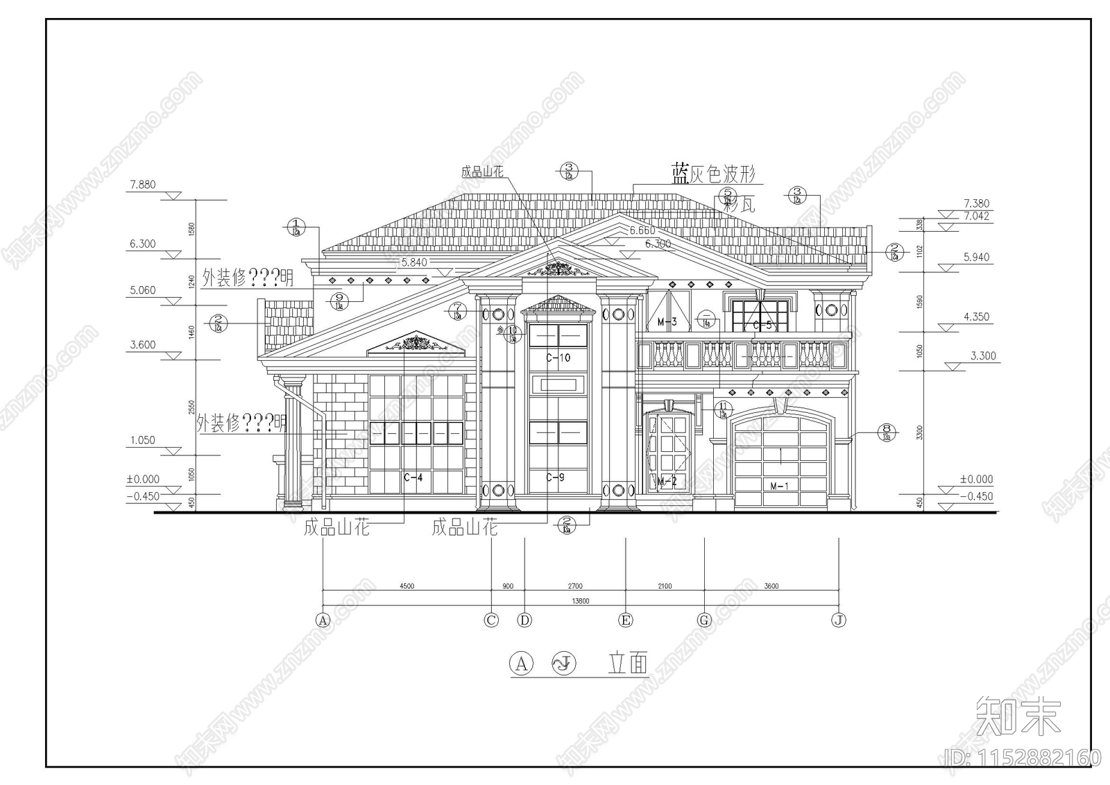 别墅建筑cad施工图下载【ID:1152882160】