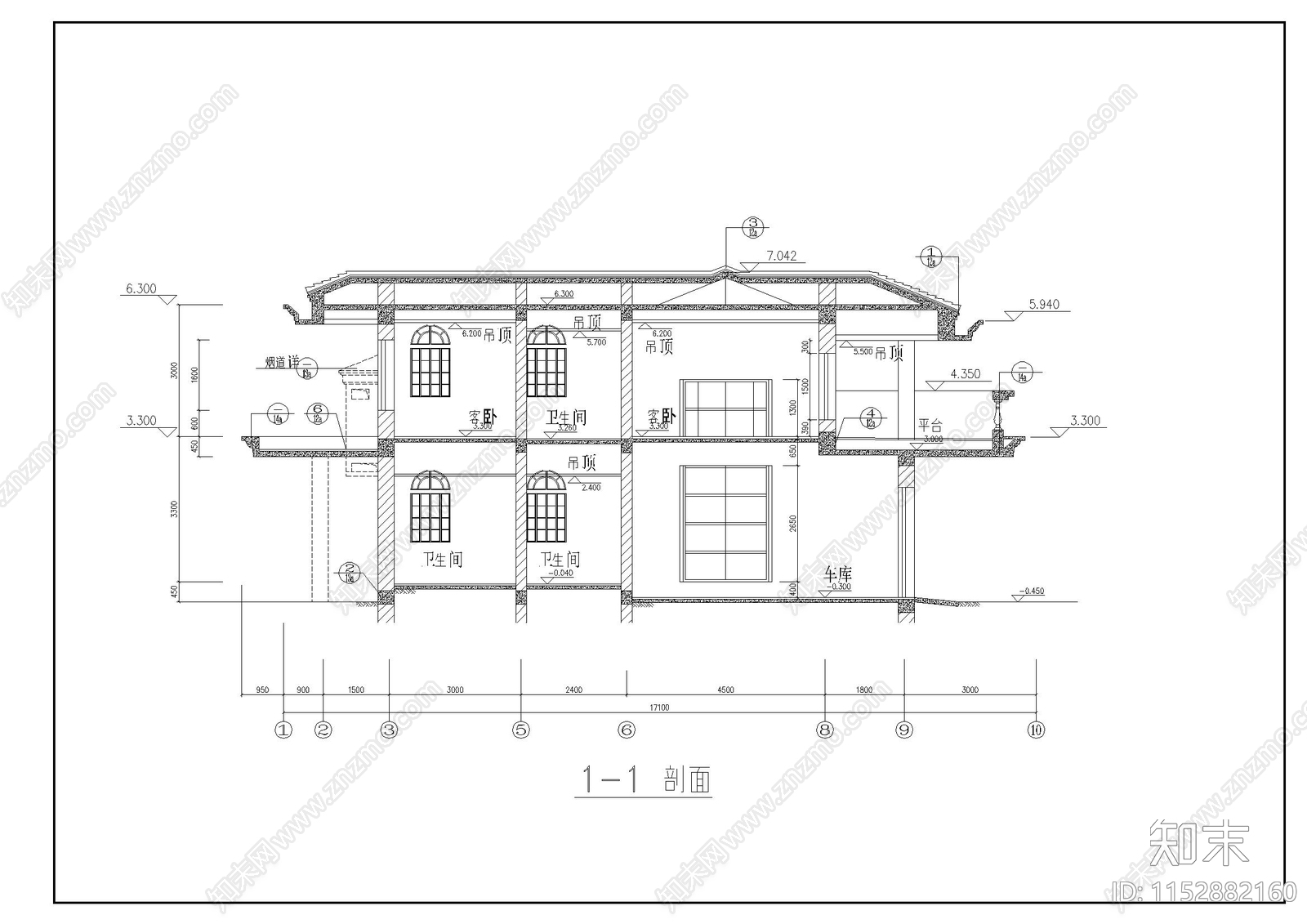 别墅建筑cad施工图下载【ID:1152882160】