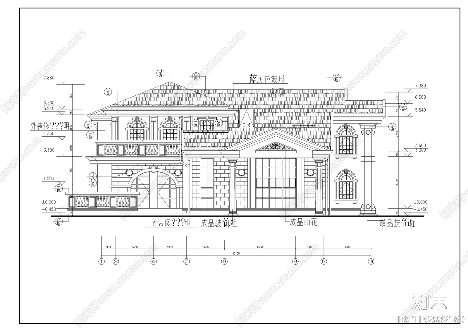 别墅建筑cad施工图下载【ID:1152882160】