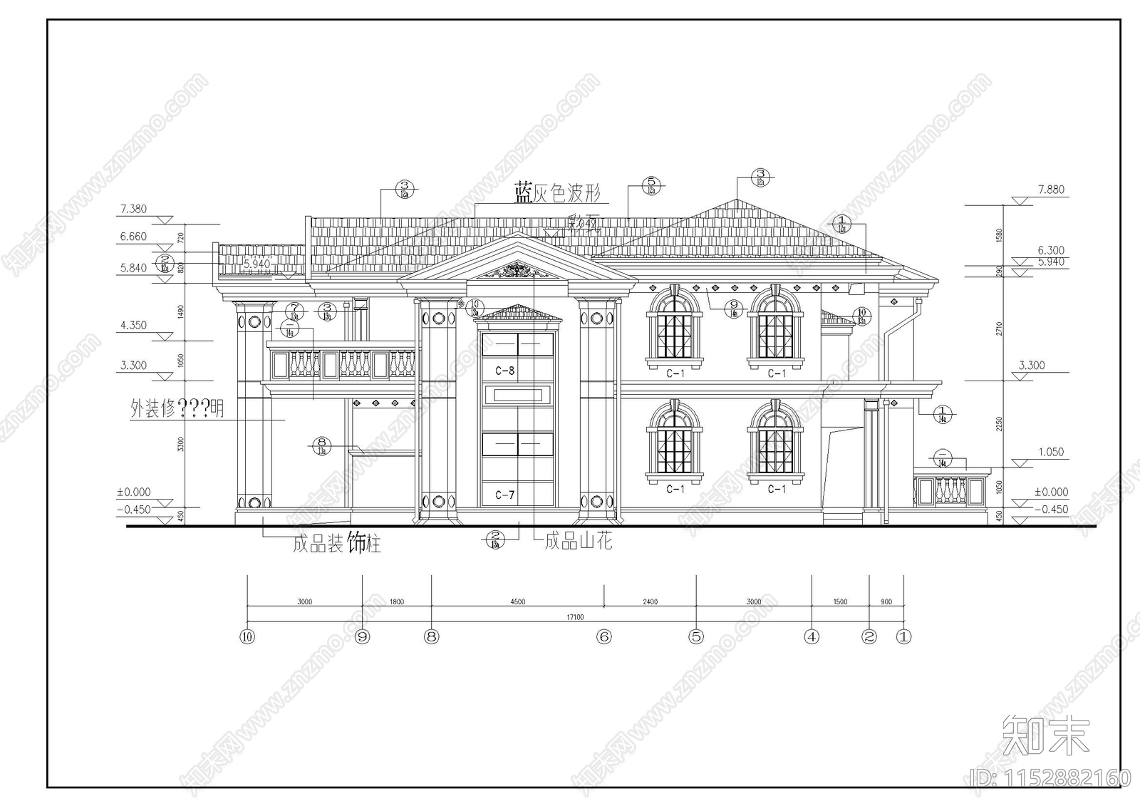 别墅建筑cad施工图下载【ID:1152882160】