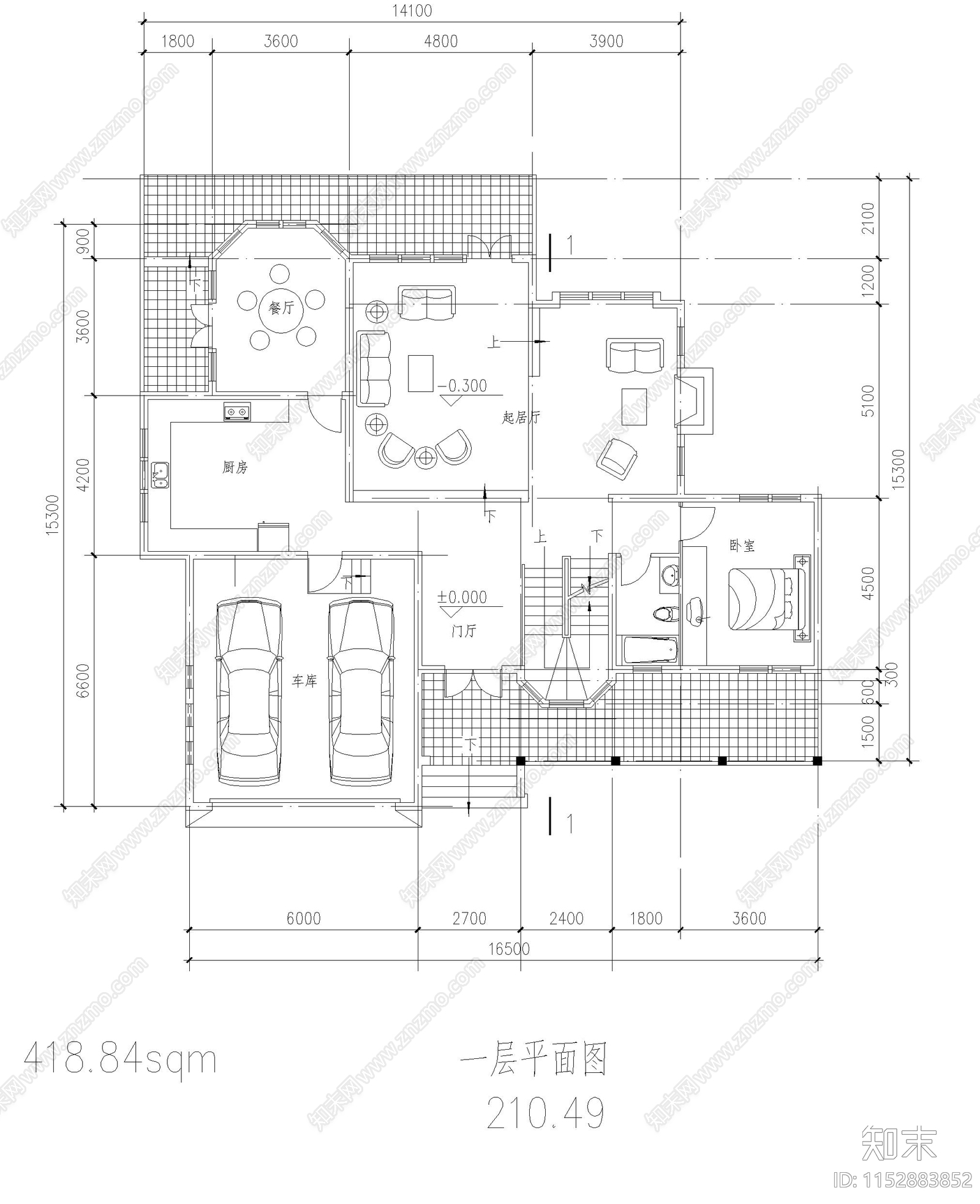 别墅建筑cad施工图下载【ID:1152883852】