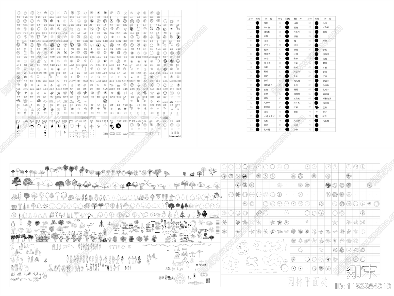 园林景观植物图库cad施工图下载【ID:1152884910】