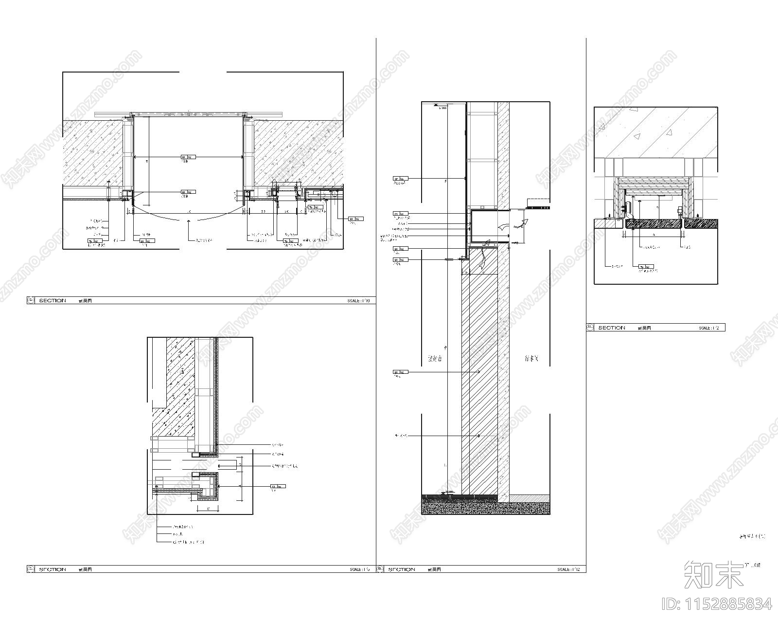 酒店公区墙面节点详图cad施工图下载【ID:1152885834】