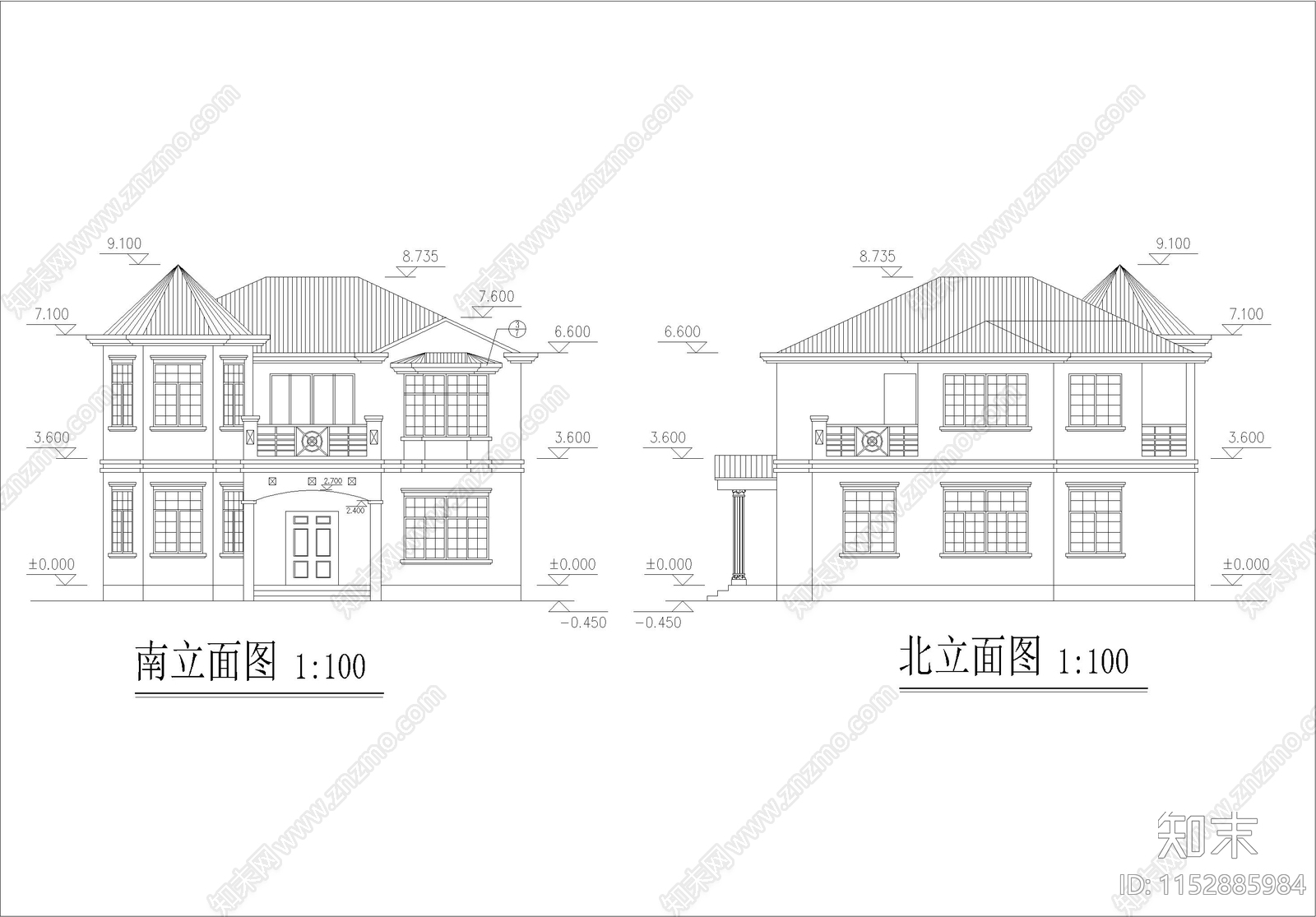 别墅建筑cad施工图下载【ID:1152885984】