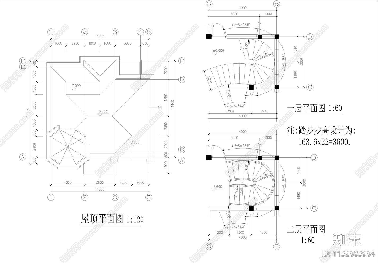 别墅建筑cad施工图下载【ID:1152885984】