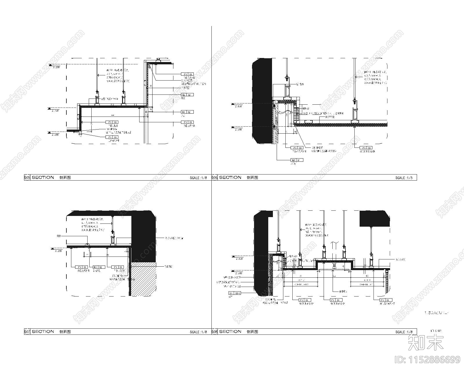 酒店大床房顶面节点详图施工图下载【ID:1152886699】