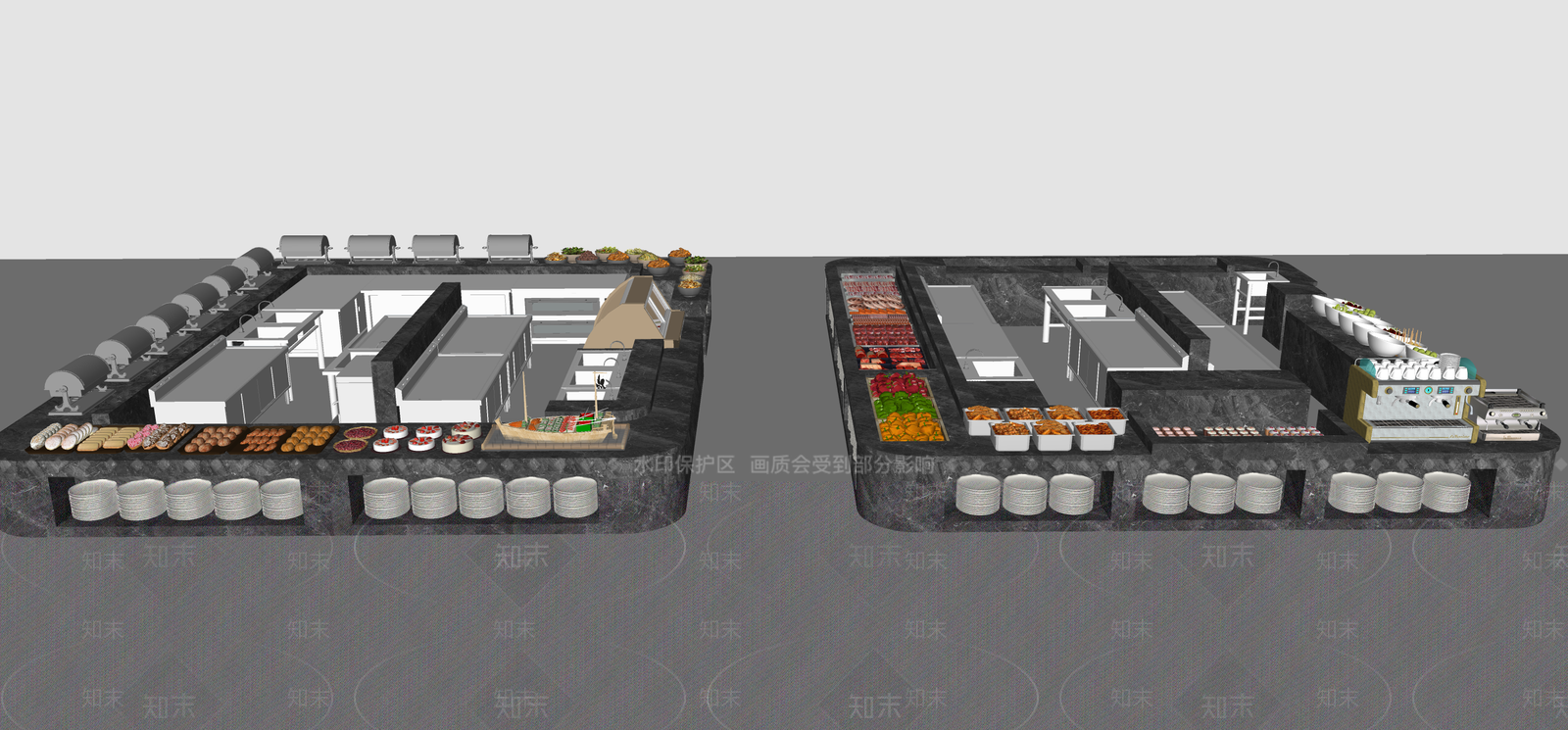 现代自助餐桌SU模型下载【ID:1152887213】