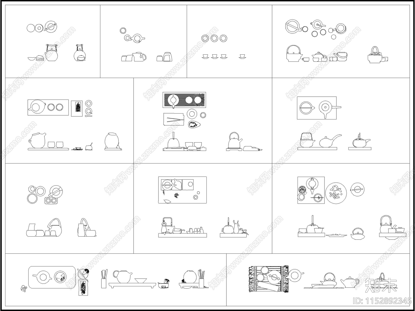 茶室茶舍茶桌椅茶台茶具茶杯施工图下载【ID:1152892345】
