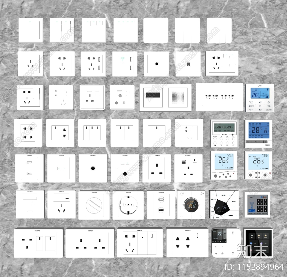现代开关插座智能面板SU模型下载【ID:1152894964】