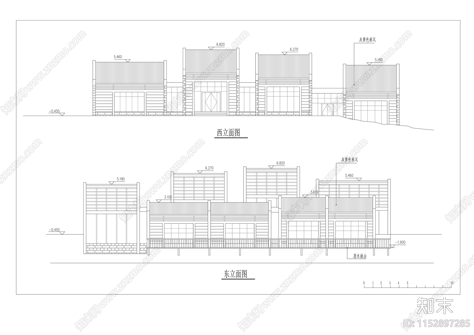 单层茶室建筑方案cad施工图下载【ID:1152897285】