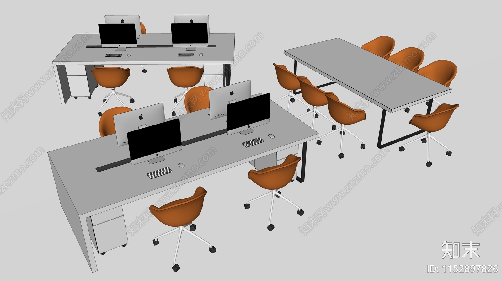 现代办公桌椅组合3D模型下载【ID:1152897826】