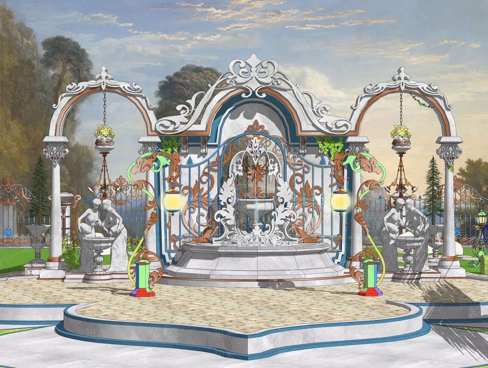 欧式喷泉SU模型下载【ID:1152905059】