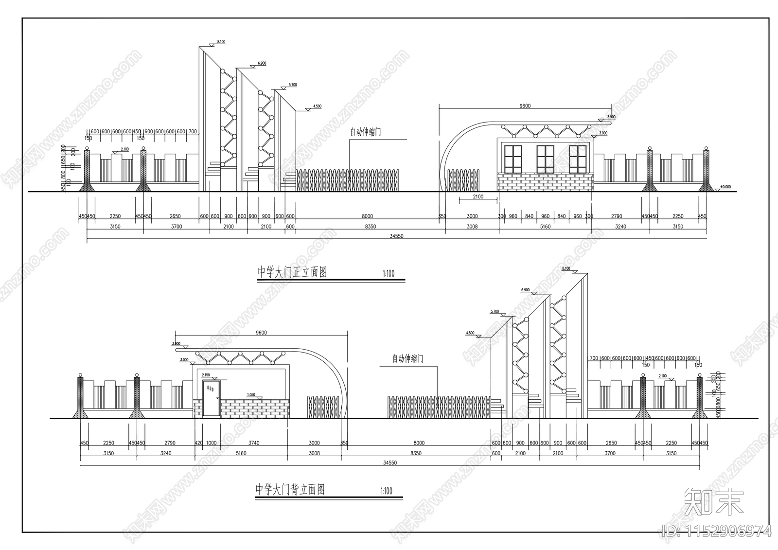 某学校大门建筑方案图施工图下载【ID:1152906974】