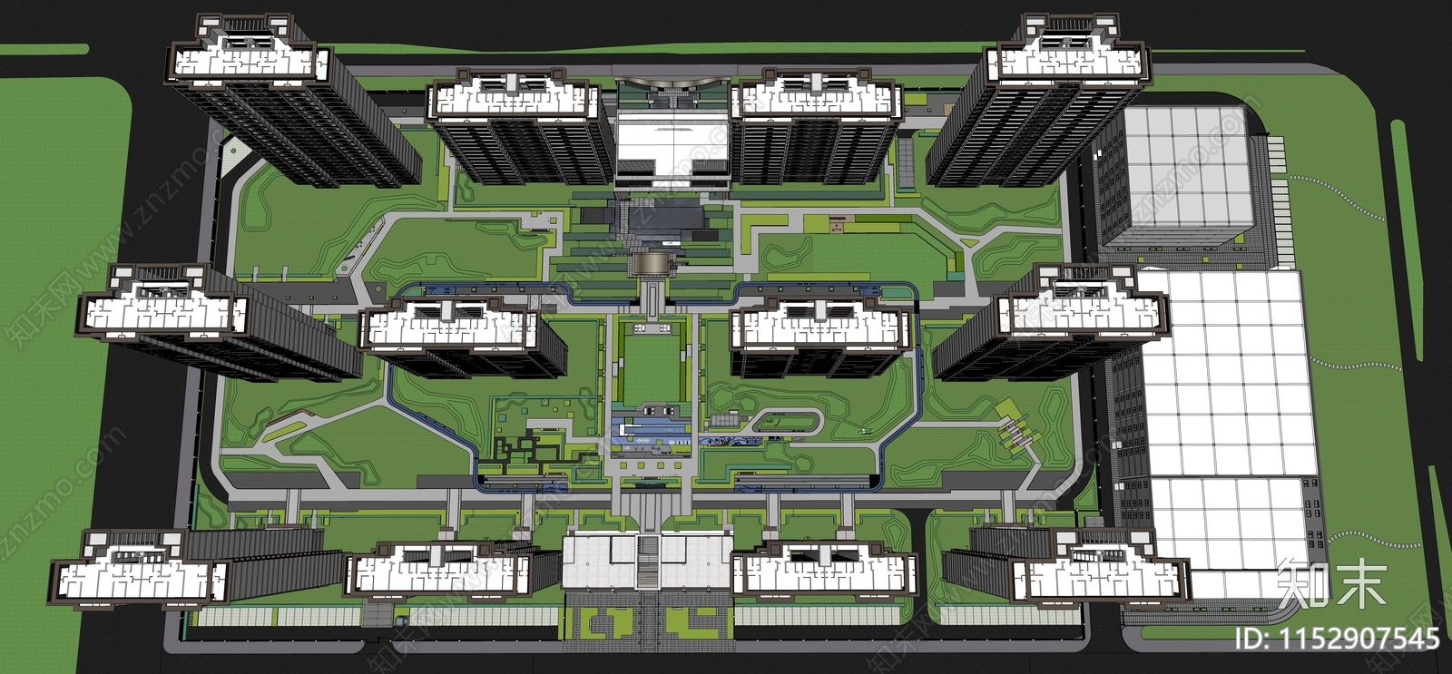 现代小区景观SU模型下载【ID:1152907545】