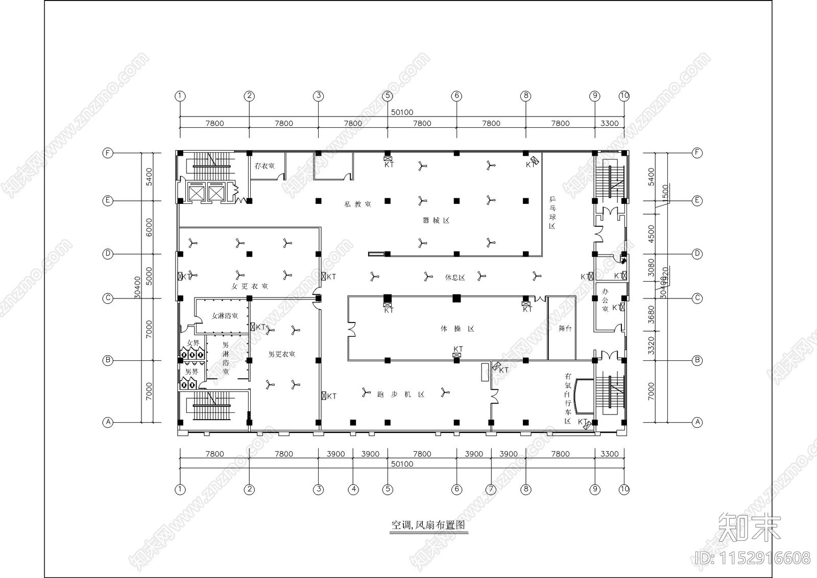 1600平米健身中心室内cad施工图下载【ID:1152916608】