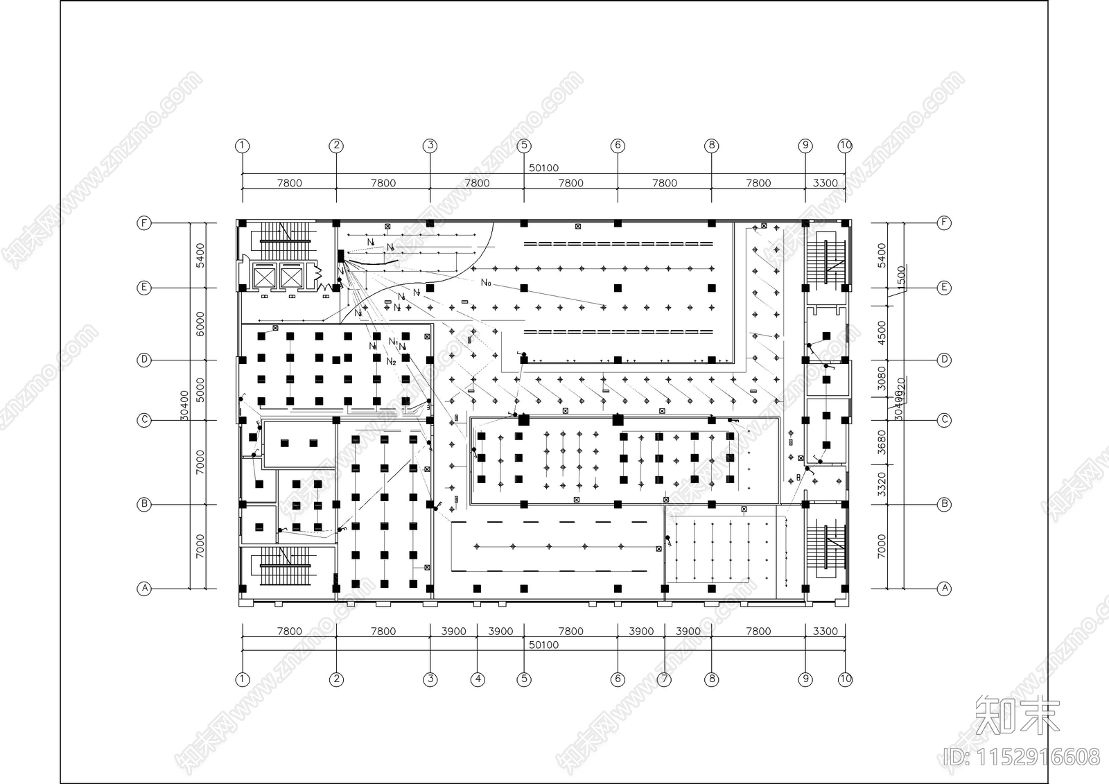 1600平米健身中心室内cad施工图下载【ID:1152916608】