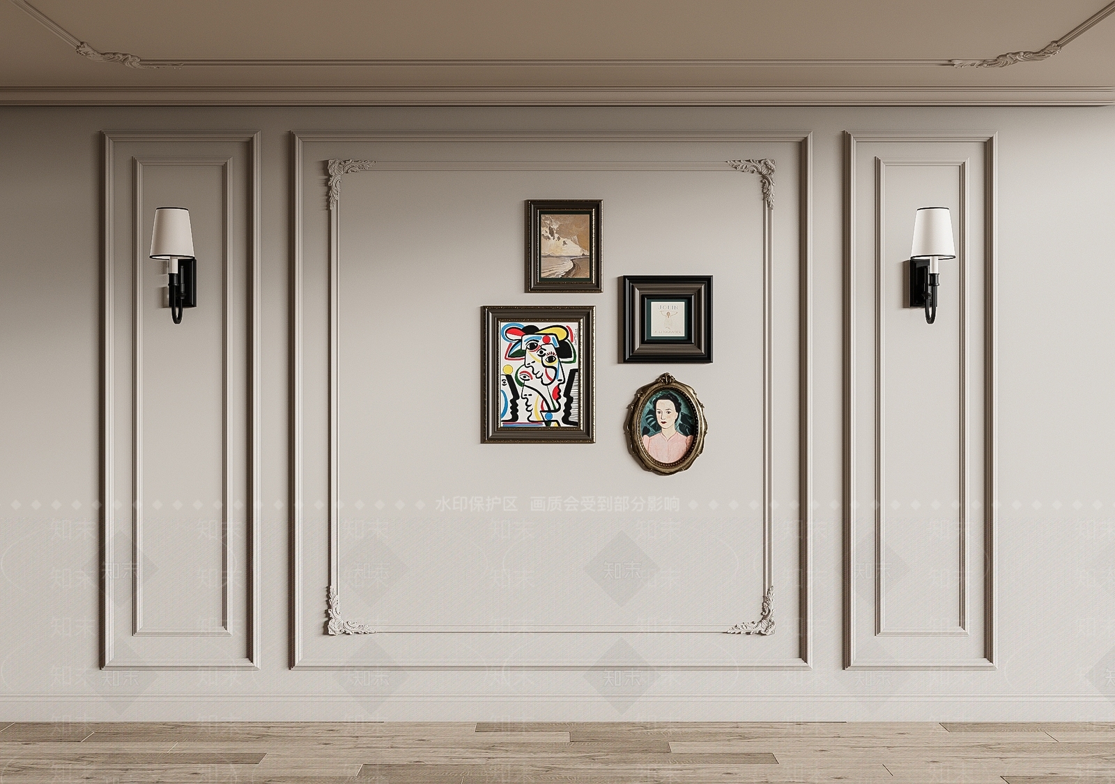 简欧雕花护墙板SU模型下载【ID:1152917819】