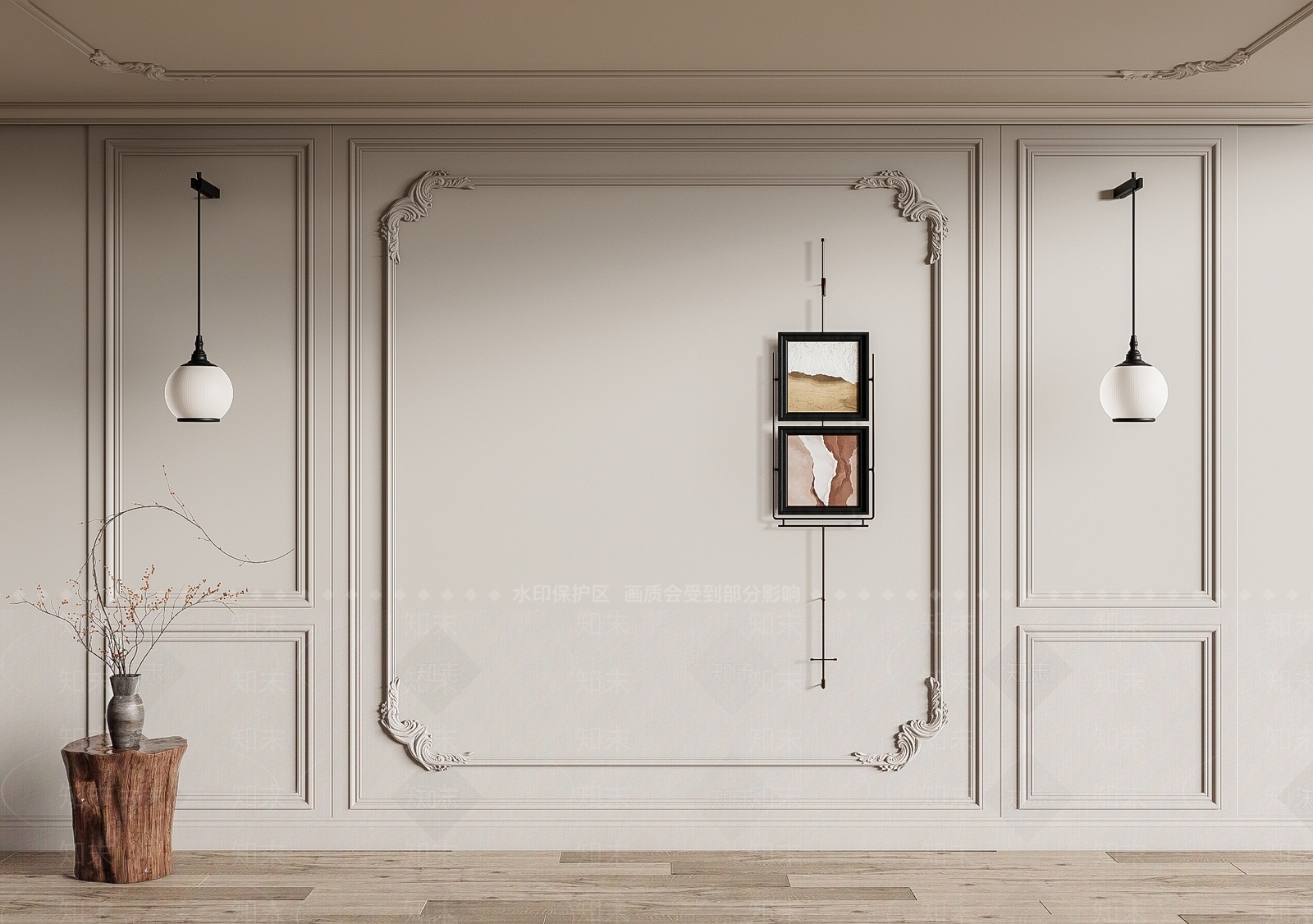 简欧雕花护墙板SU模型下载【ID:1152917930】