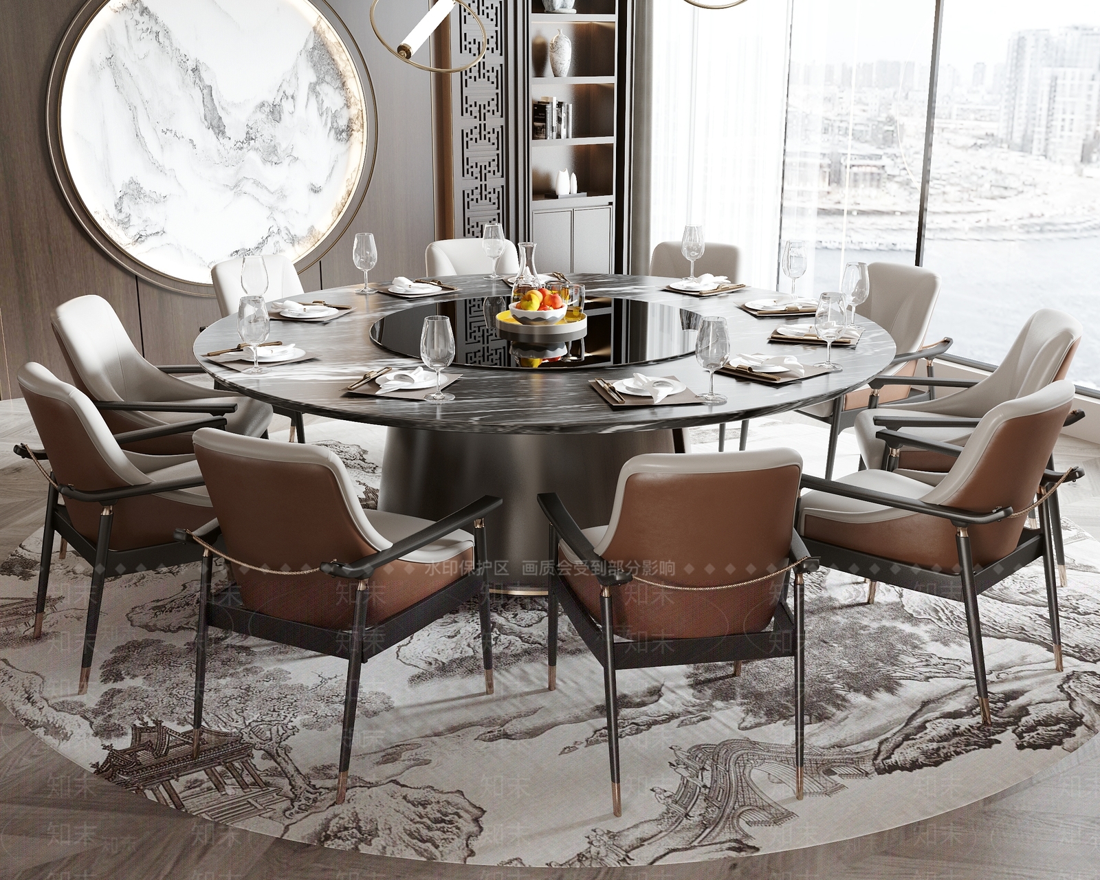 新中式餐桌椅组合3D模型下载【ID:1152920917】