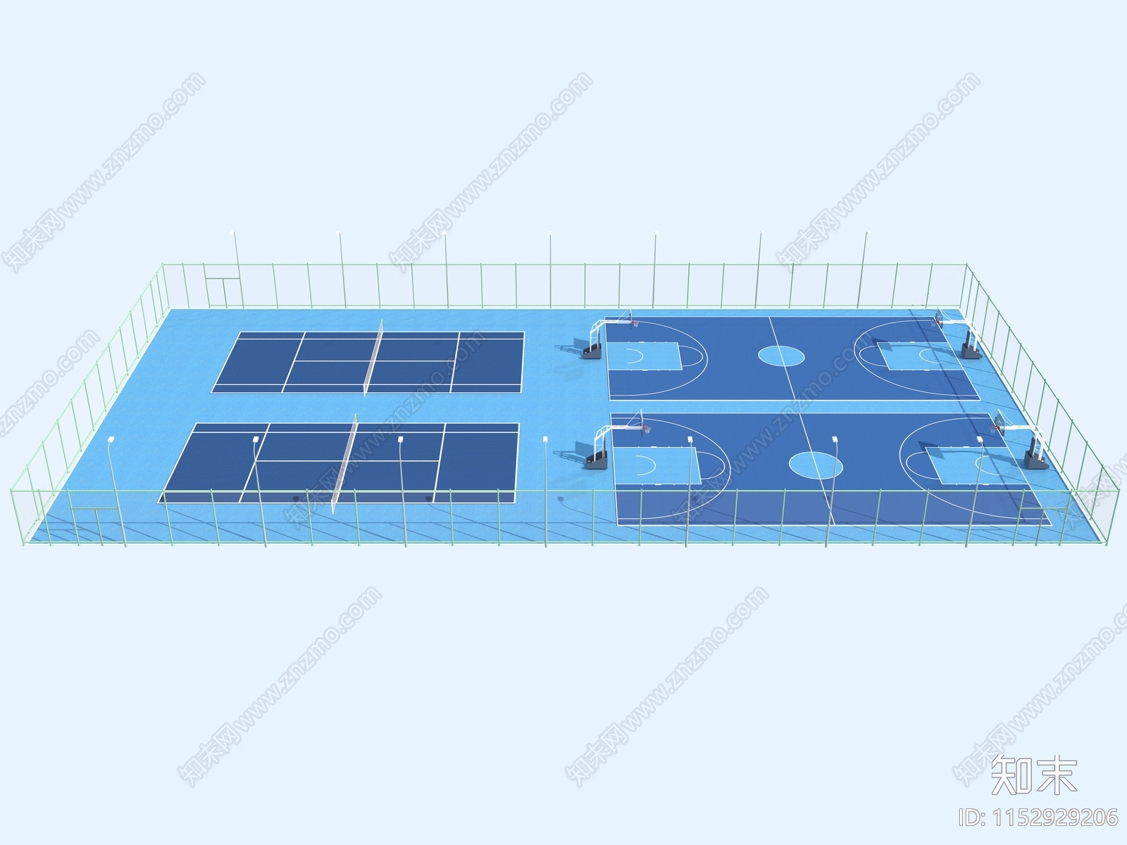 现代户外篮球场3D模型下载【ID:1152929206】