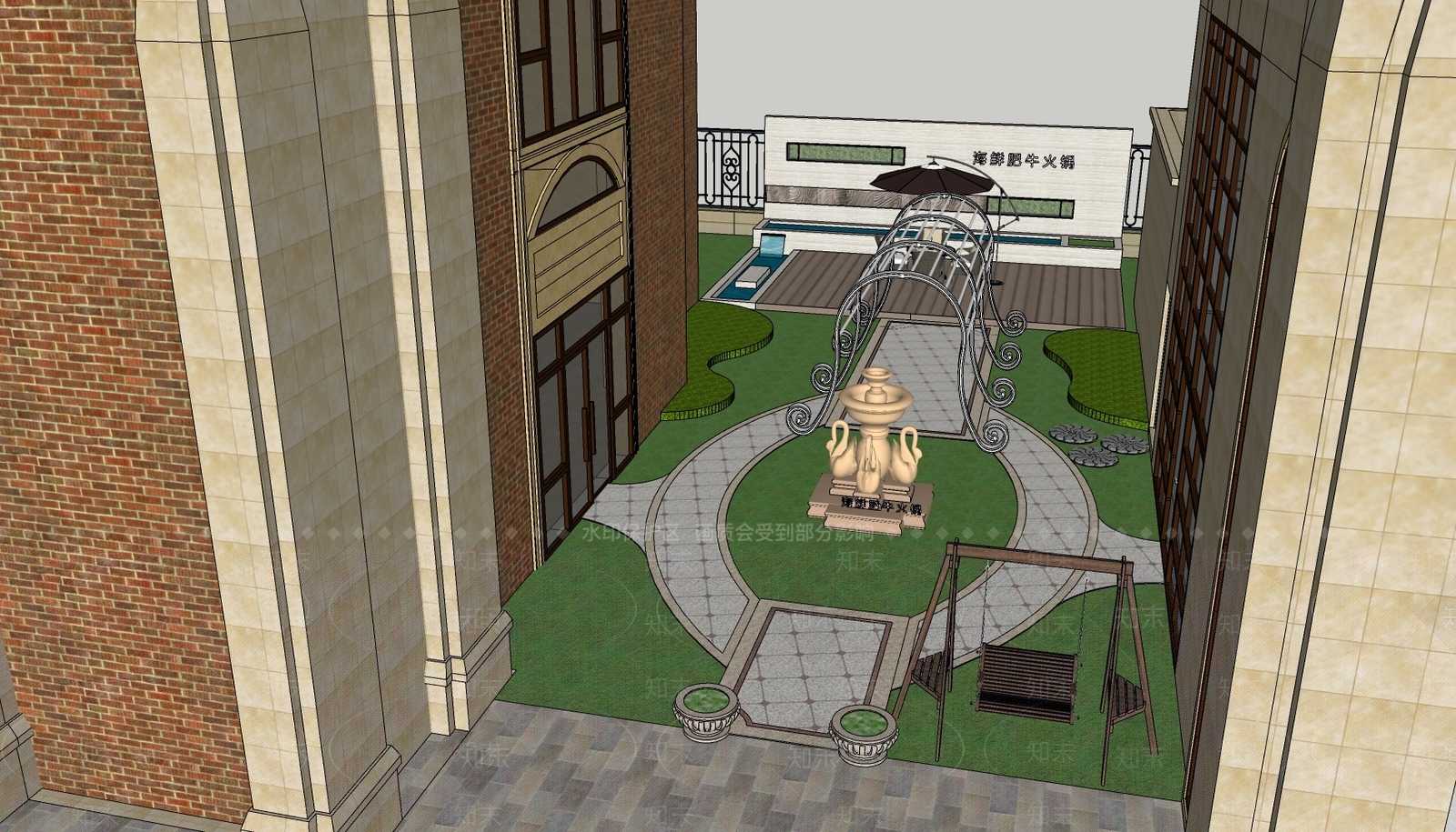 欧式景观花园SU模型下载【ID:1153044210】